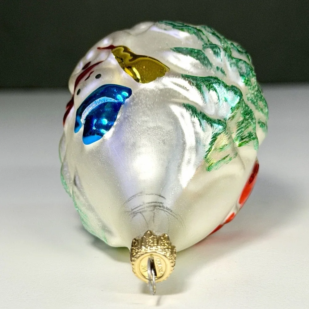 VTG Columbia Forest Pattern Mercury Glass Snowman Christmas Teardrop Ornament 4